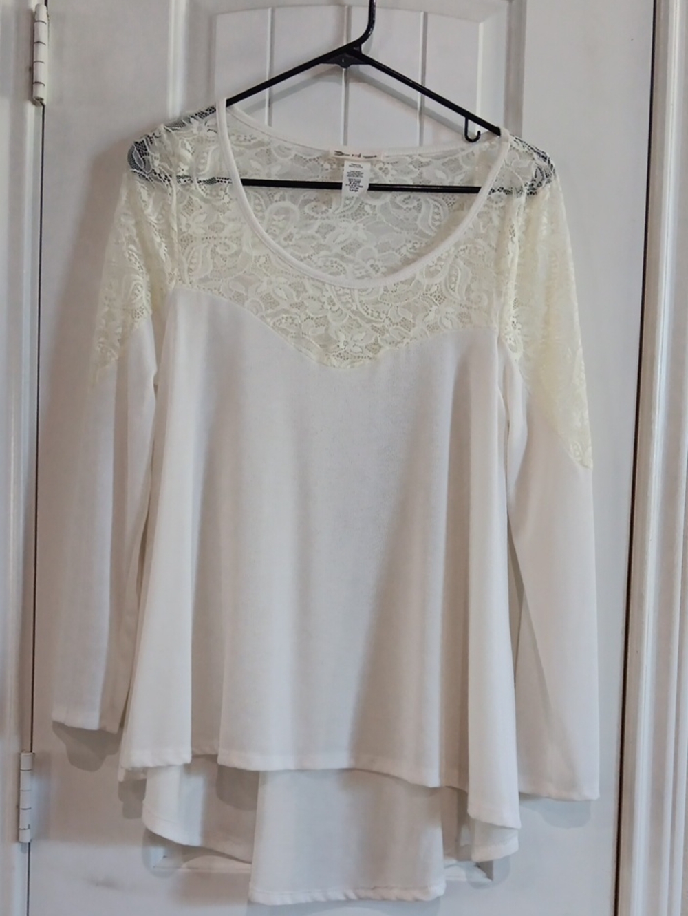 r2d apparel Y2K White Lace Yoke Long Sleeve Flowy Swing Blouse Top L